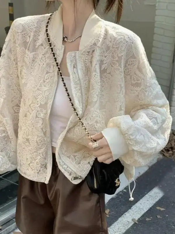 Versatile Lace Sun Protection Outerwear Women's Spring Summer 2025 Small Size Elegance Me Hollow Embroidery Long Sve Top