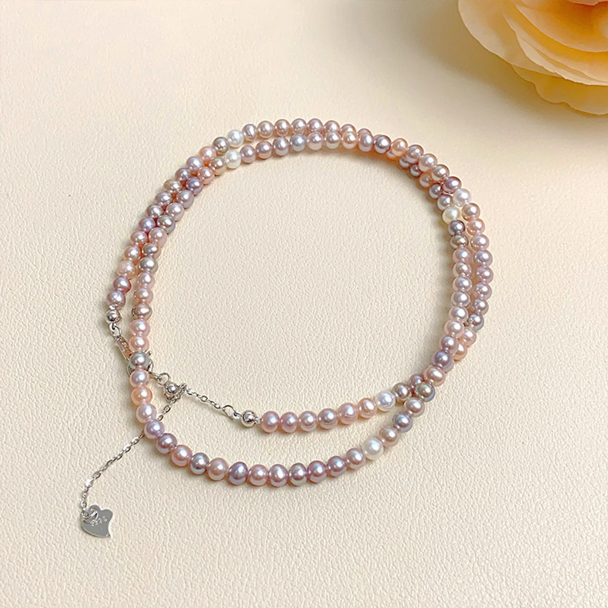 

3-4mm Natural Freshwater Pearl Necklace, Women's Nearly Round Candy Mixed Color, High Quality Light Luxury Accessory Gift