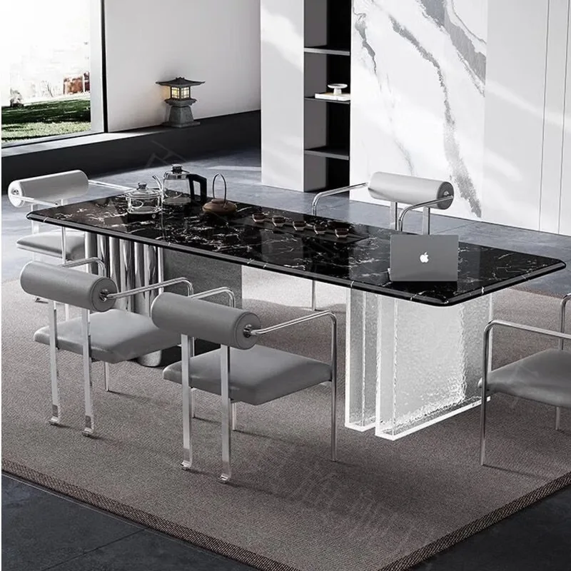 

Italian light luxury simple style stainless steel luxury stone tea table