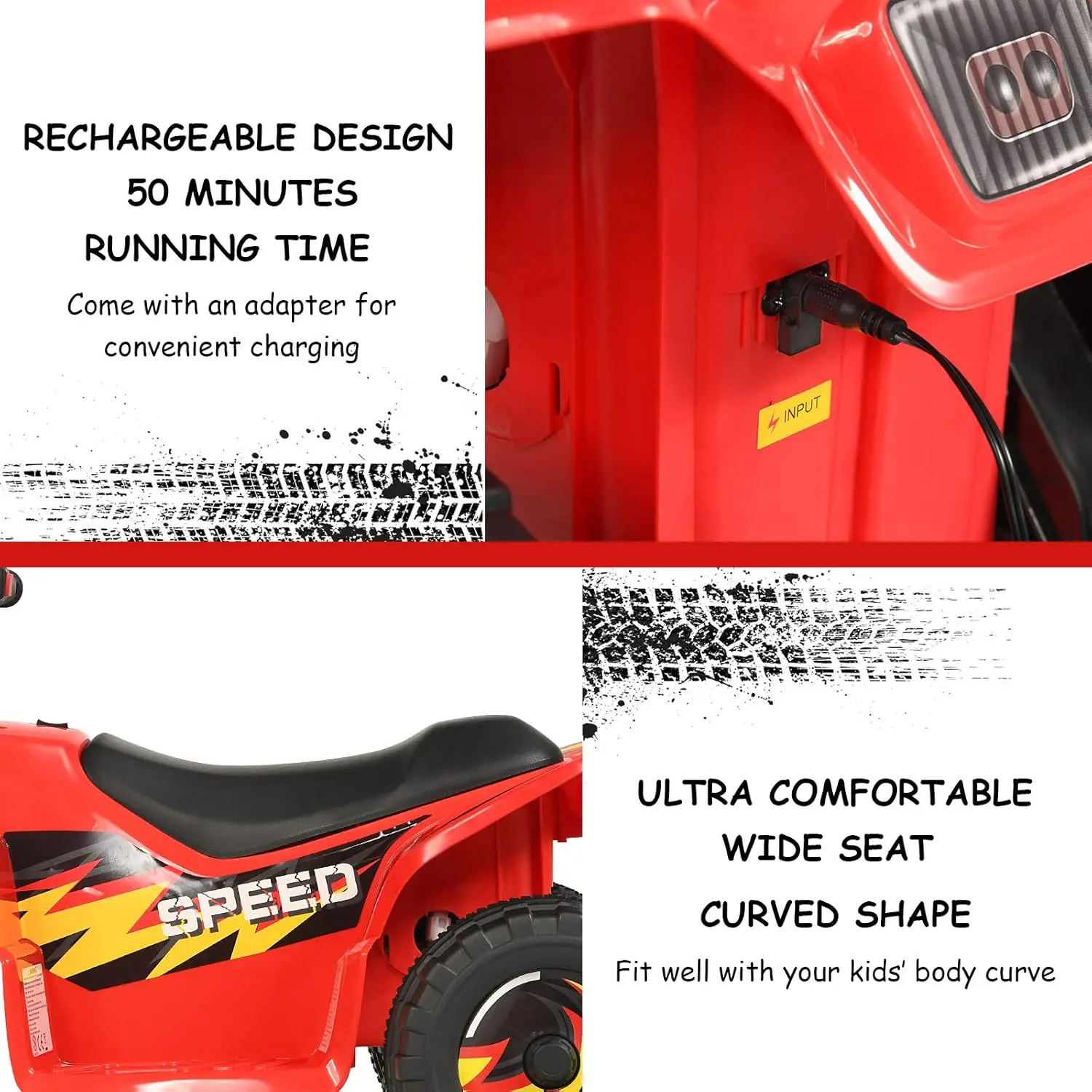 مركبة أطفال، رباعية كهربائية صغيرة مع عجلات مضادة للانزلاق، أربع عجلات تعمل بالبطارية 6 فولت للأولاد مع سرعتين، مفتاح للأمام/الخلف،