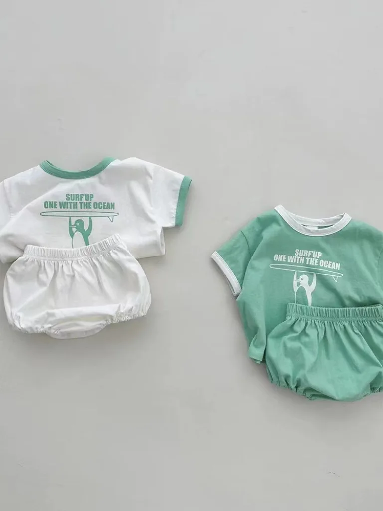 

2024 Summer New Baby Short Sleeve Clothes Set Infant Cartoon Letter Print T Shirts + Shorts 2pcs Suit Cotton Casual Baby Outfits