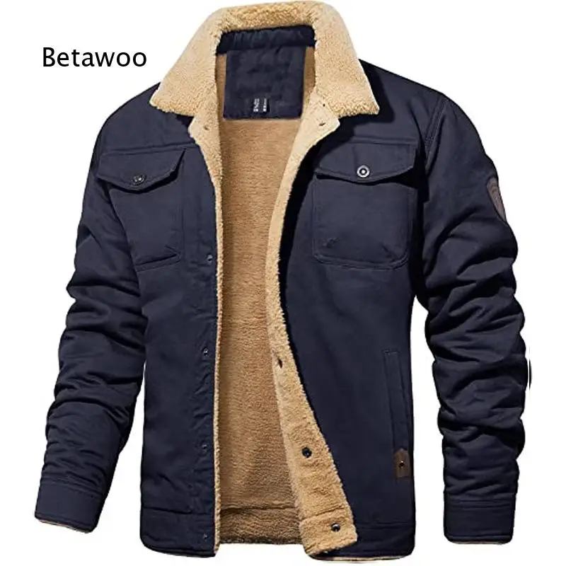 Men Lapel Multi Pocket Cargo Jacket Thick Warm Winter Loose Padded Coat for Outdoor Daily Casual Street Wear