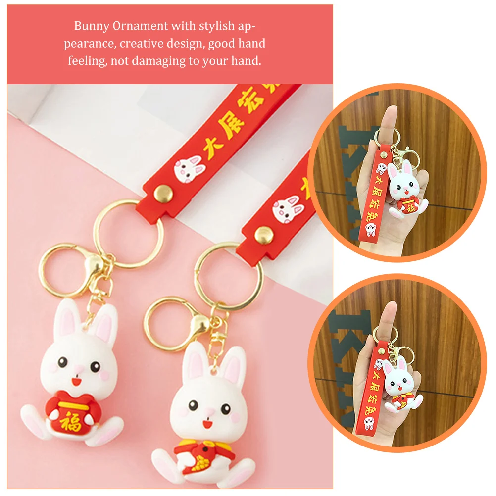 

2pcs Cartoon Animal Keychain PVC Soft Pendant Decorative Hanging Rabbit Ornament for Backpack Car Lovers Fashion Creative