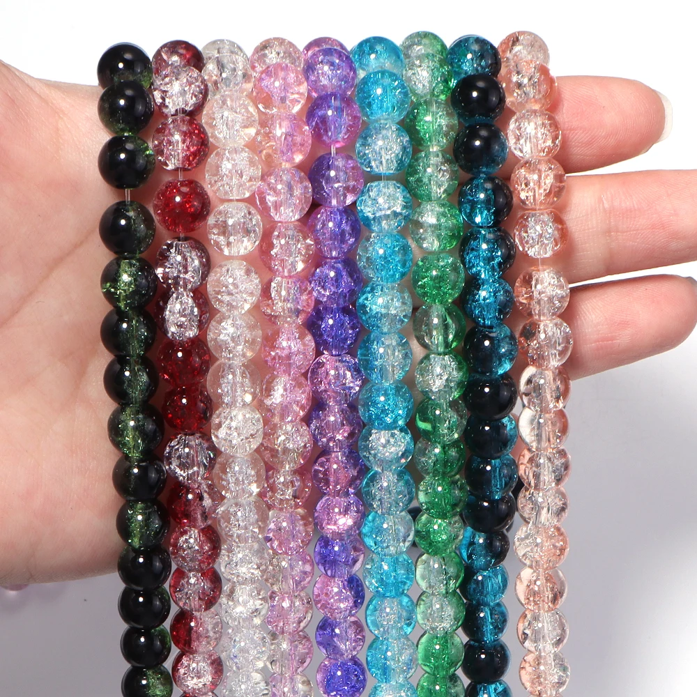 1 Strand 8mm Multicolor Floral Cracked Glass Beads Round Crystal Bead for DIY Jewelry Making Bracelet Necklace Accessories