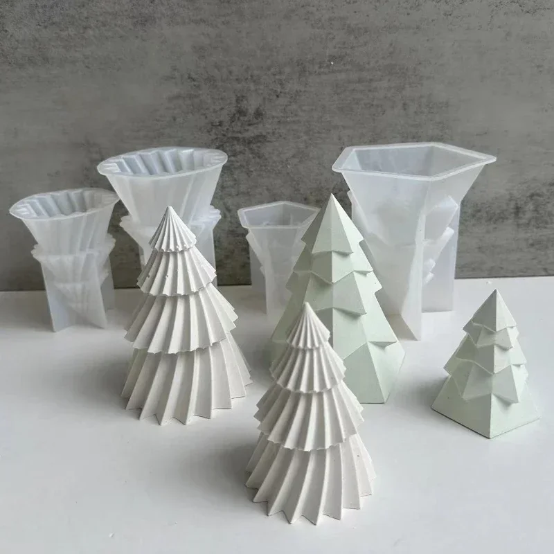 Christmas Tree Candle Silicone Mold Gypsum Cement Concrete Mold Decoration Stripe Origami Christmas Mold Home Decoration