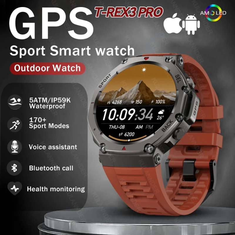 

Смарт-часы T-Rex 3 Pro военного класса с AGPS, водонепроницаемостью 10ATM, двухдиапазонным GNSS, компасом, альтиметром, AMOLED-дисплеем, для плавания и спорта, мужские
