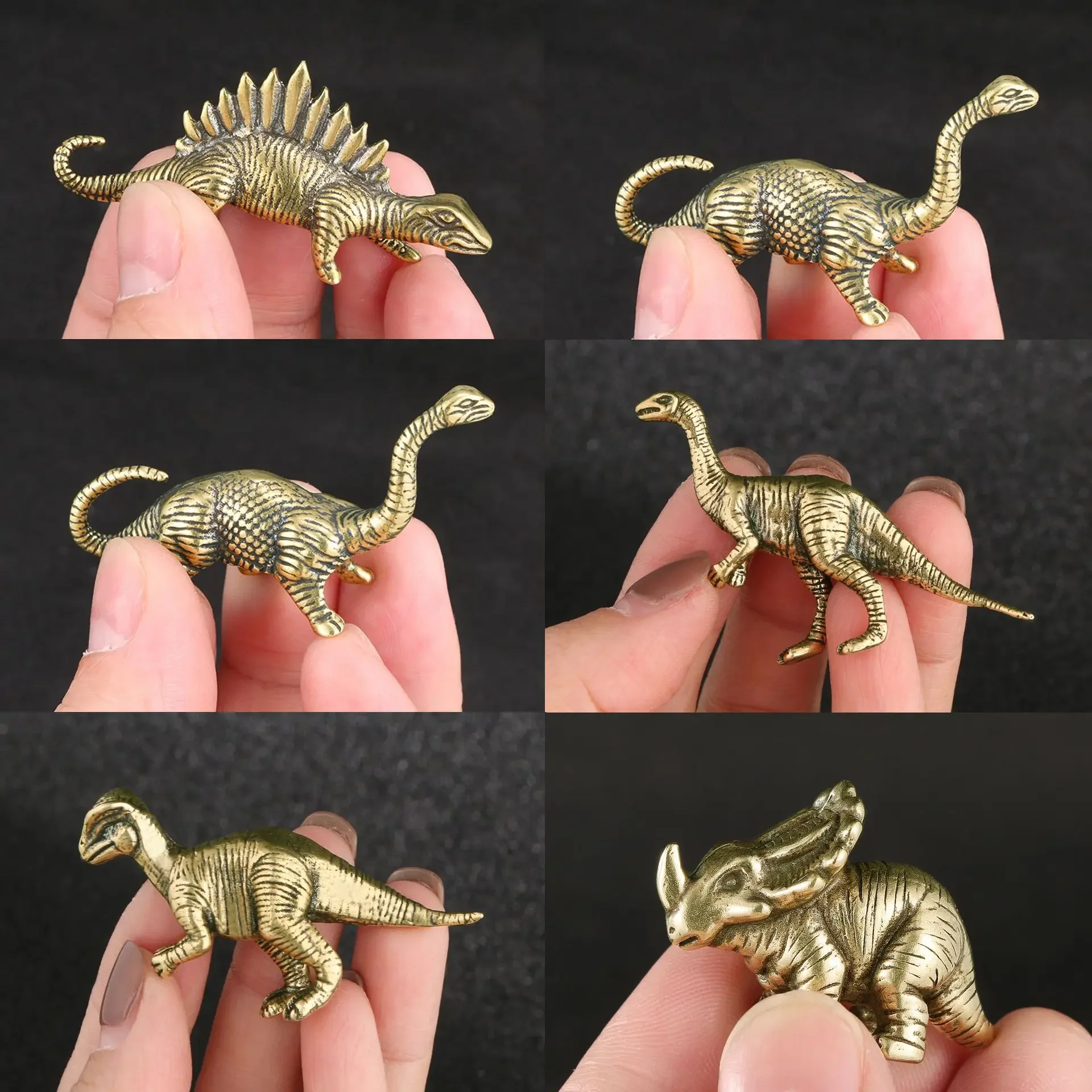 

6pcs Jurassic Dinosaur Set Brass Desk Decoration Sword Dragon Triceratops Metal Figurines Vintage Home Decor Souvenir