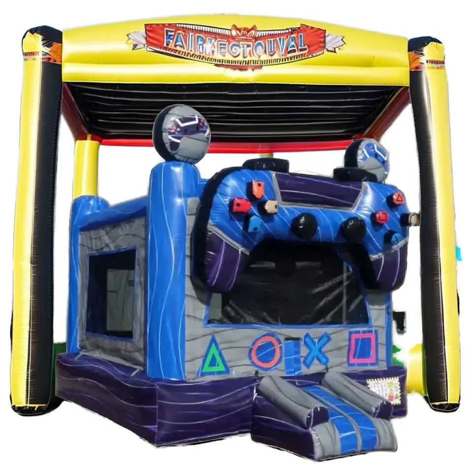 JWCustom Sized Themepark Gamepad Inflatable Bouncer Portable Trampoline Slide Kids' Playground with Blower PVC Material