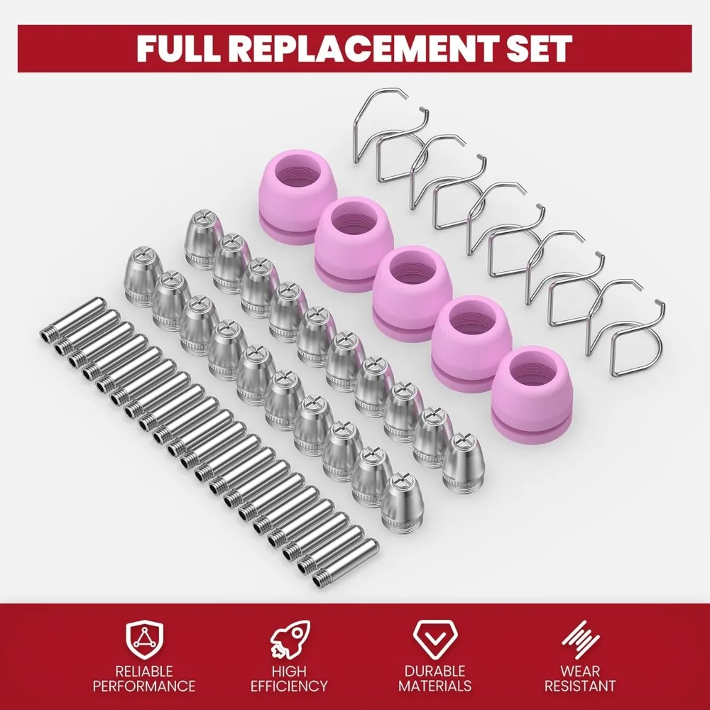 Kit di materiali di consumo per cannello per taglio al plasma da 50 pezzi con scatola, ugelli con punta di taglio per AG60 WSD60 AG60P BTC500DP