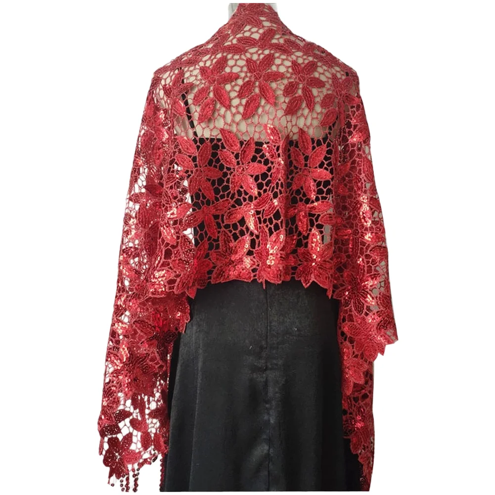 Sequin Tassel Shawl Wrap Elegant Fringe Stole For Women Evening Party Dress Cover Up Polyester Scarf Accessories