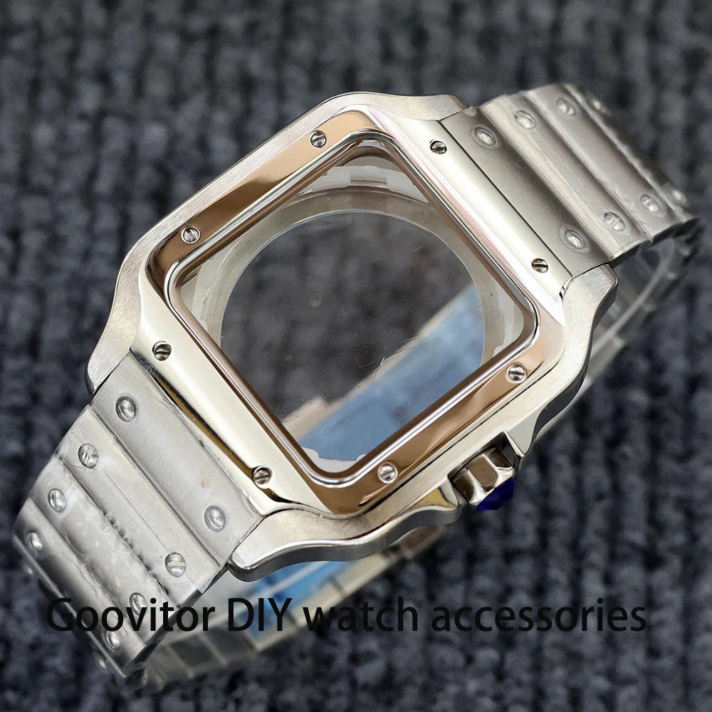 38mm NH35 square watch case rose gold silver stainless steel watch Accessories for NH35 NH36 movement santos modification parts