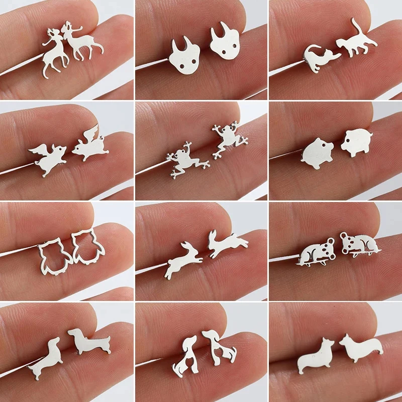 Trendy Jewelry Small Animal Earrings for Women Minimalist Cat Dog Studs Cute Rabbit Owl Koala Lion Earring Ear Piercing Gift