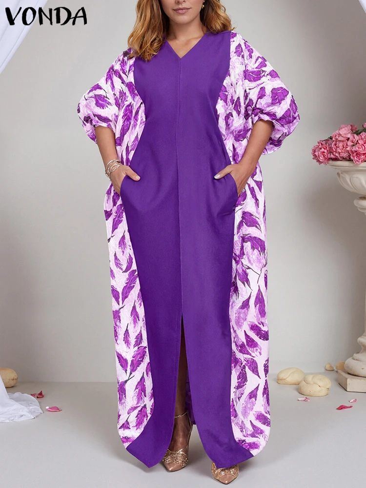 

Vintgae Dresses Women Sundress Party Long Vestidos Casual Loose 3/4 Bat-wing Sleeve Robe 2025 VONDA Plus Size 5XL