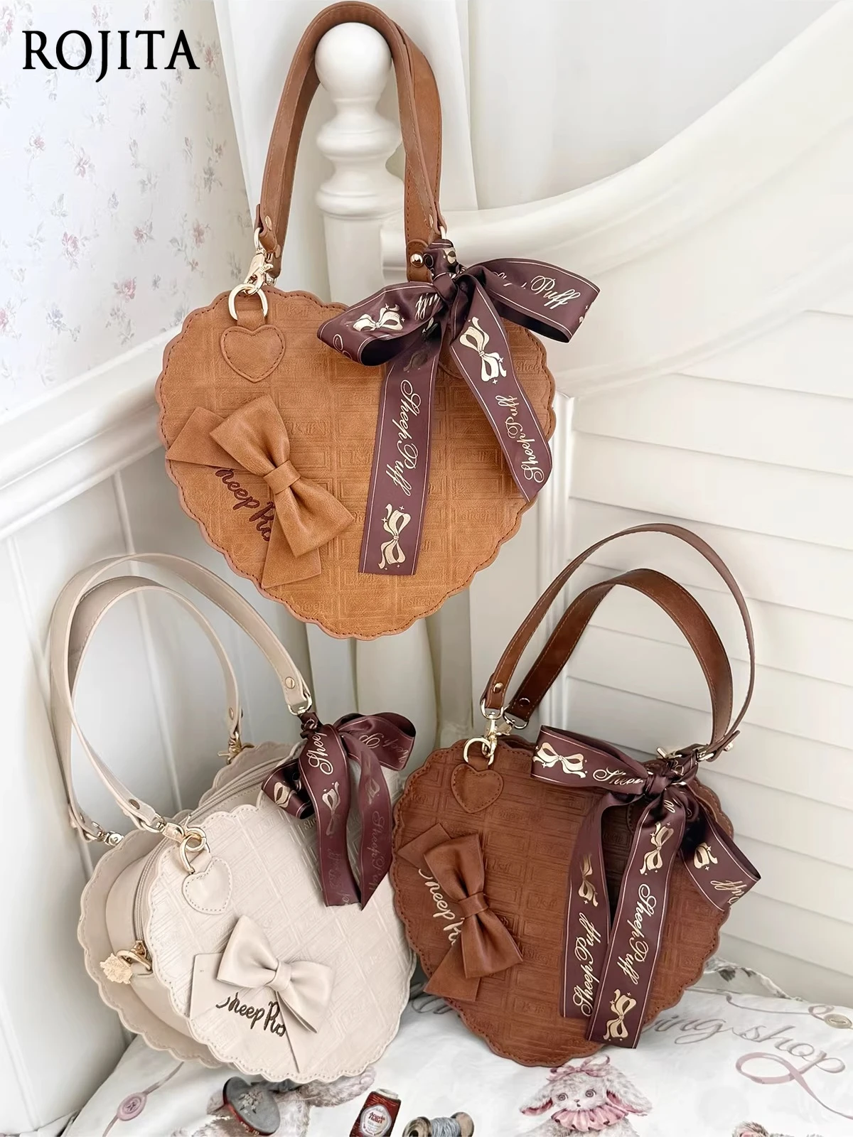 

Weet Lolita Waffle Heart Shape Handbag 2026 New Kawaii Bow Ribbon Shoulder Bag for Women Cute Cookie Themed Lolita Tote Bag