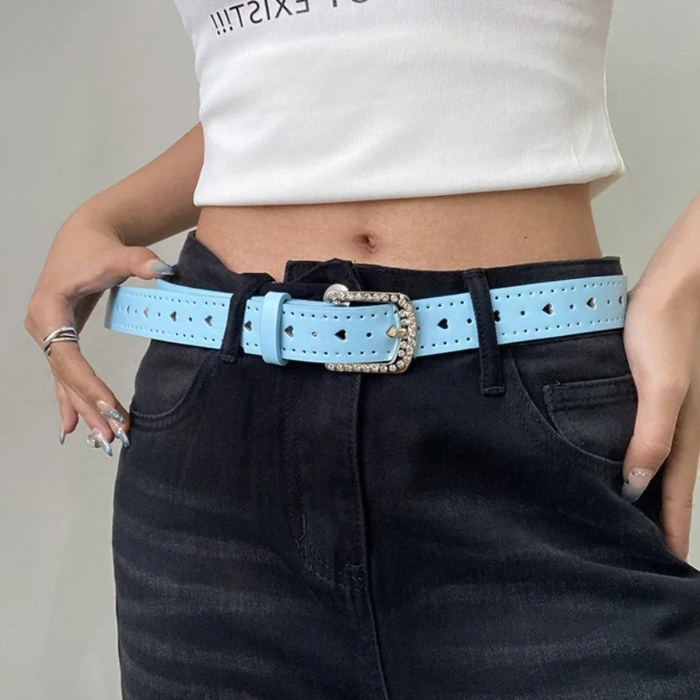 

Love Heart Rhinestone Waist Belt Punk Trouser Decoration Y2K Wide Belt Skirt Accessories Jeans Decor PU Leather Waistbands Daily