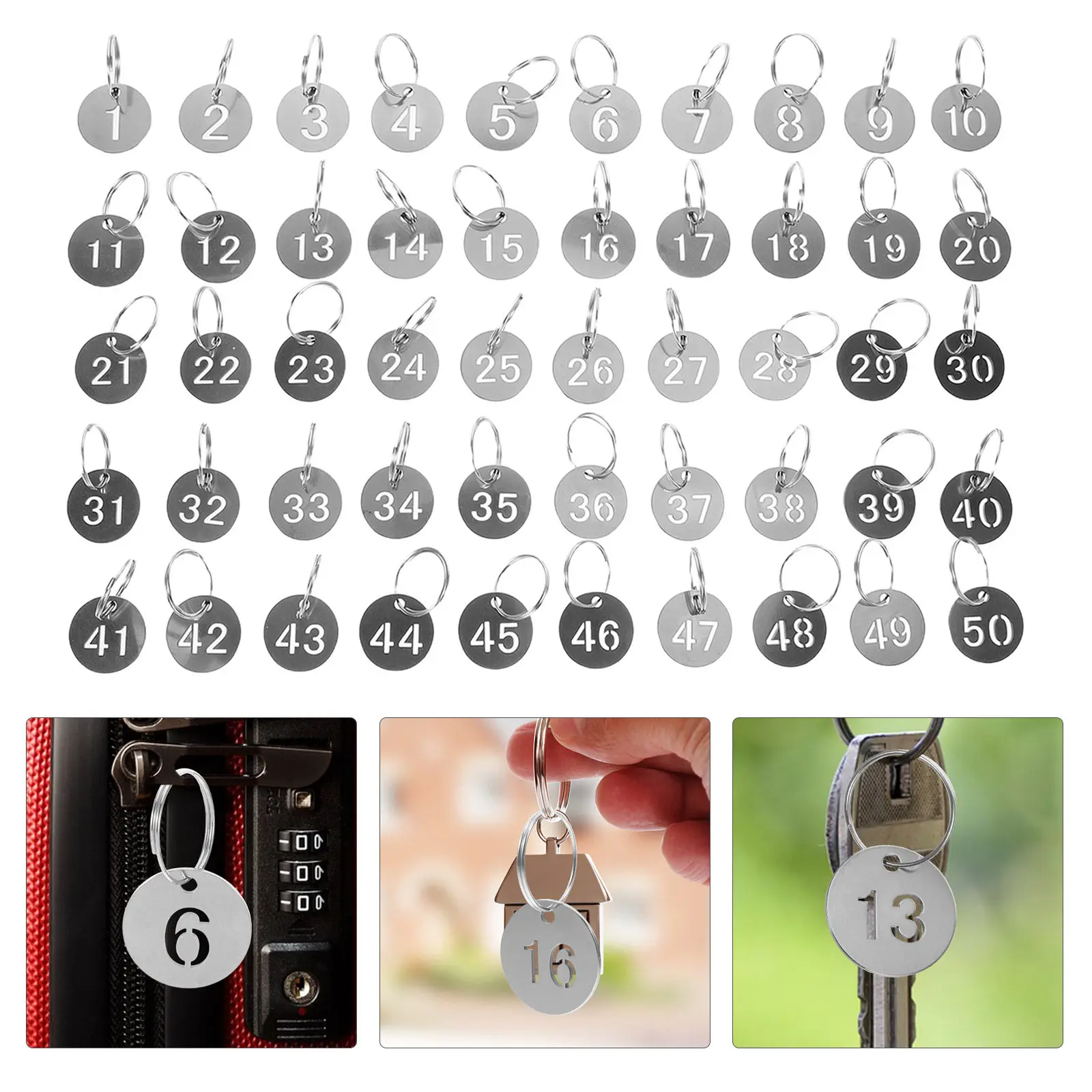 50Pcs Stainless Steel Hollow Number Tags Round Metal Keychains 1-50 Number Coding Tags Key Locker Identifier Metal Keychain Tag