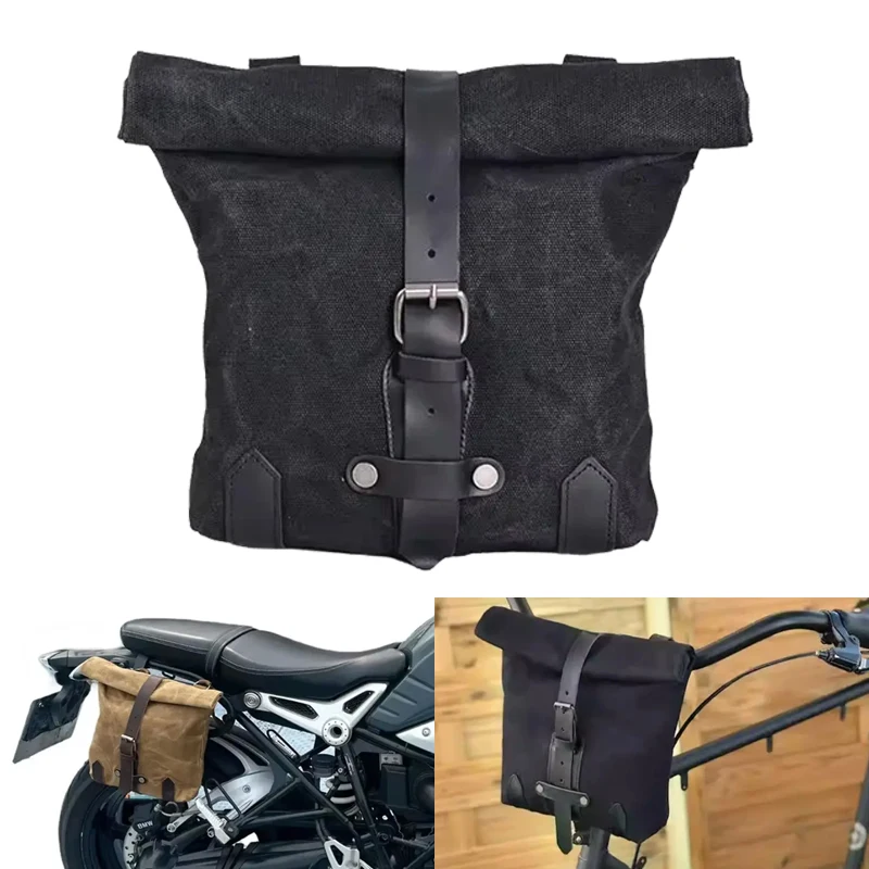

Vintage Waxed Canvas Motorcycles Saddle Bags Motorcycle Tool Bag Waterproof Motorcycle Fork Bag Motorcycle Rear Side Bag