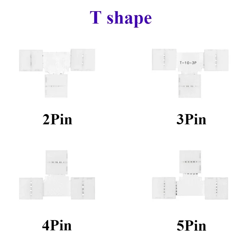 

5-50pcs LED Strip T Shape Connector 2PIN 3PIN 4PIN 5PIN 8/10/12mm Free Soldering Connector for 5050 RGB RGBW WS2812 LED Strip