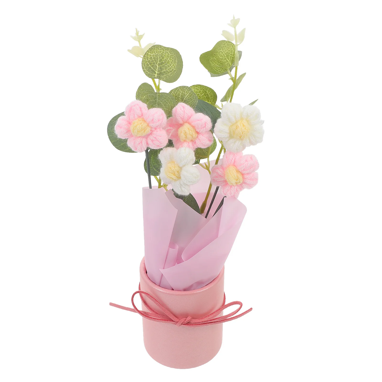 

Crochet Flower Bouquet Lovely Delicate Miniature Floral Decoration Photo Props Party Bedroom Living Room Unique Crochet Floral