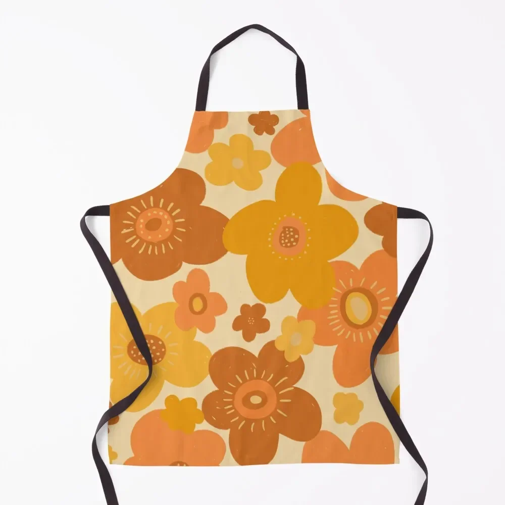 

Groovy 70s Retro Vintage Floral Pattern Apron Useful Things For Kitchen with personal logo Apron