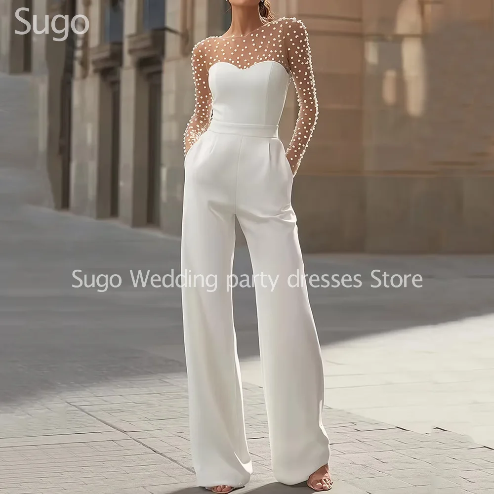 

Customized New In Long Beads Pantsuits Wedding Dresses O-Neck Floor-Length Brides Dress Women Vestidos De Novias Gowns 2026