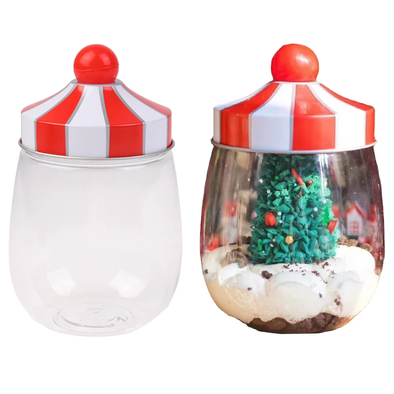 Christmas Transparent Storage Jar Gift Jar W/Lid For Storing Nuts Candy Biscuit Gifts Packing Case New Year Xmas Decoration