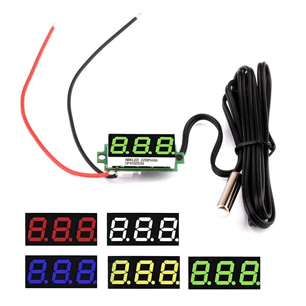 DC 12V 24V מיני מד טמפרטורה דיגיטלי LED עבור מוניטור טמפרטורת הרכב טווח מדידה -50-125C עם מחולל טמפרטורה