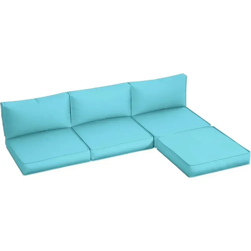4 Thick High-Density Foam Seat & Back Cushions, Water-Resistant Washable Patio Furniture Covers (Teal)