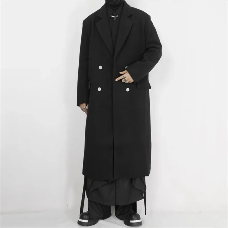 

Autumn and winter new woolen coat coat original men's long coat small Korean version loose double-breasted coat