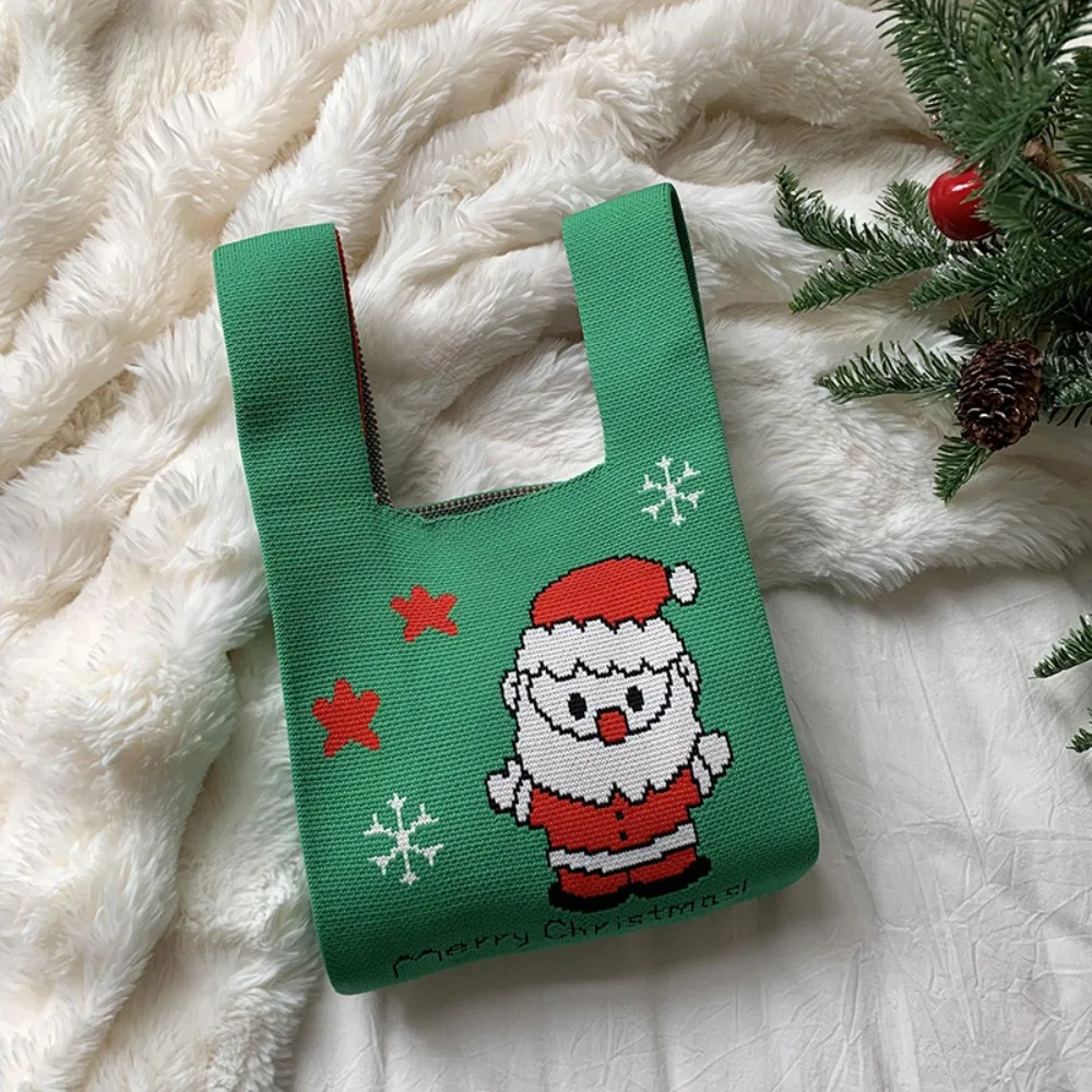 

Fashion Christmas Gift Knot Wrist Bag Santa Claus Candy Pouch Christmas Knitted Bag Wool Bucket Bag Purse Tote Bag Travel