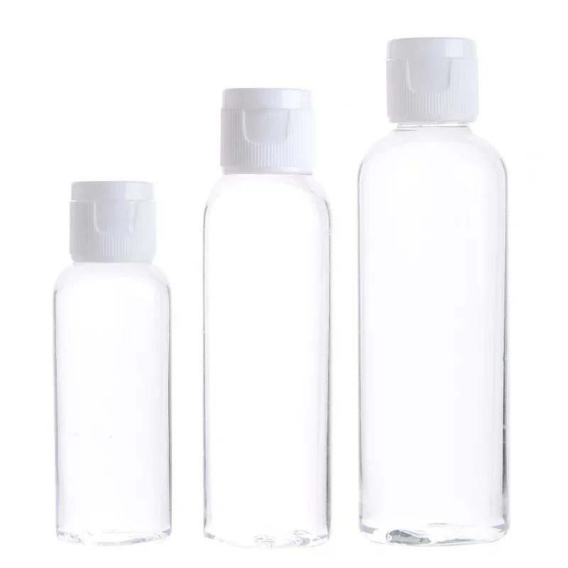 Bouteille en plastique transparente avec bouchon rabattable, bouteilles cosmétiques, 50ml, 60ml, 100ml