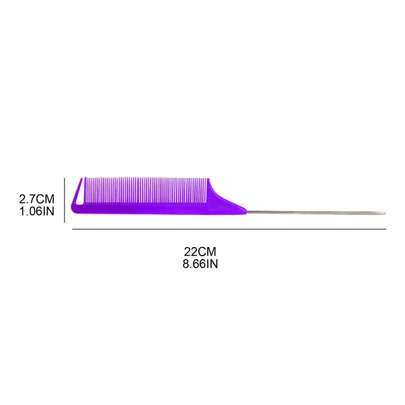 Pente dentes finos 652f, pino metal antiestático, estilo cabelo, pente cauda rato, aparador borda, ferramentas