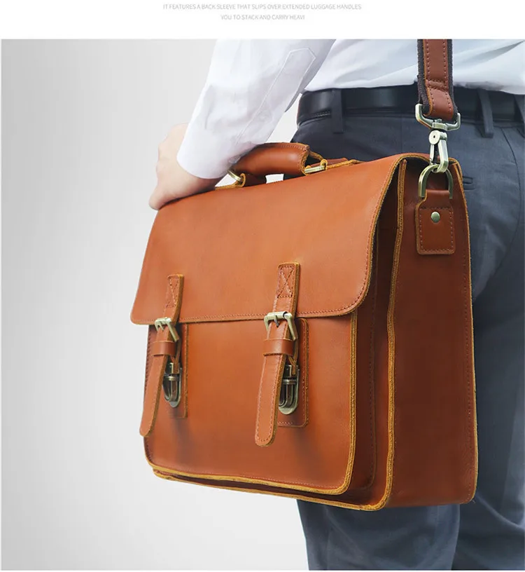 Men Briefcase Fashion Business Handbag Genuine Leather Shoulder Messenger Bag 15.6 Inch Laptop Briefcases First Layer Leather