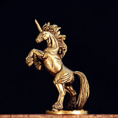 Fantasy Rearing Horse Statue Retro Brass Animal Figurines Miniatures Office Desktop Ornament Home Decorations Crafts Accessories
