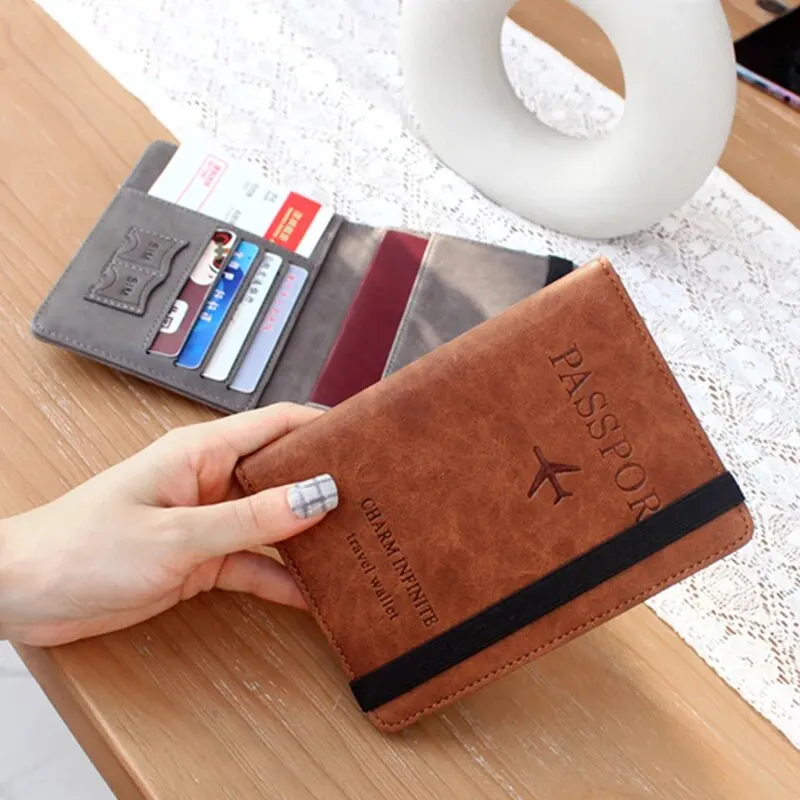 RFID-Blocking Passport Holder Wallet - PU Leather Cover for Men & Women, Card Holder, Travel Essential for Family Vacations