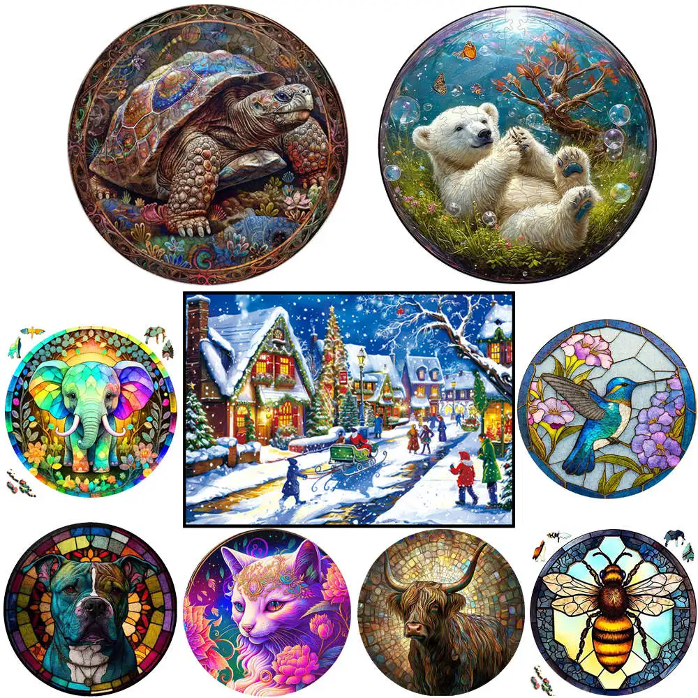 

Sleeping late bear Wooden Animal Puzzle for Adult Kids Intelligent Lovely sea turtle Wood Puzzles Decompressed Toys Holiday Gift