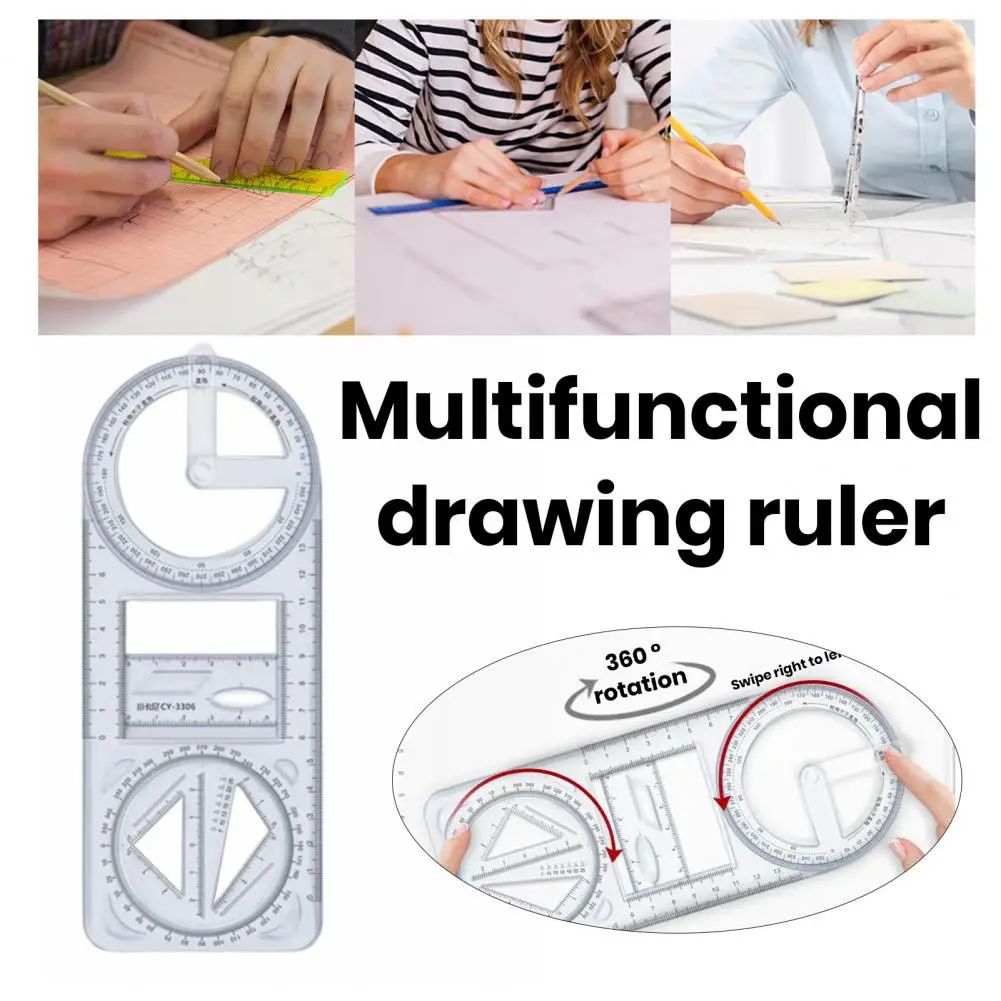 Round Corner Ruler Multi-functional Measuring Scale Versatile Geometric Ruler Scale Easy Sliding Stable Measuring for School