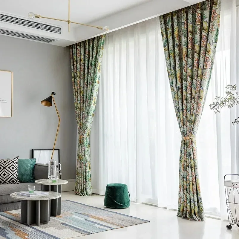 

Vintage Pastoral Fabric Luxury Curtains for Living Dining Room Bedroom Blackout Curtain Floral Printed Window Drape White Tulle
