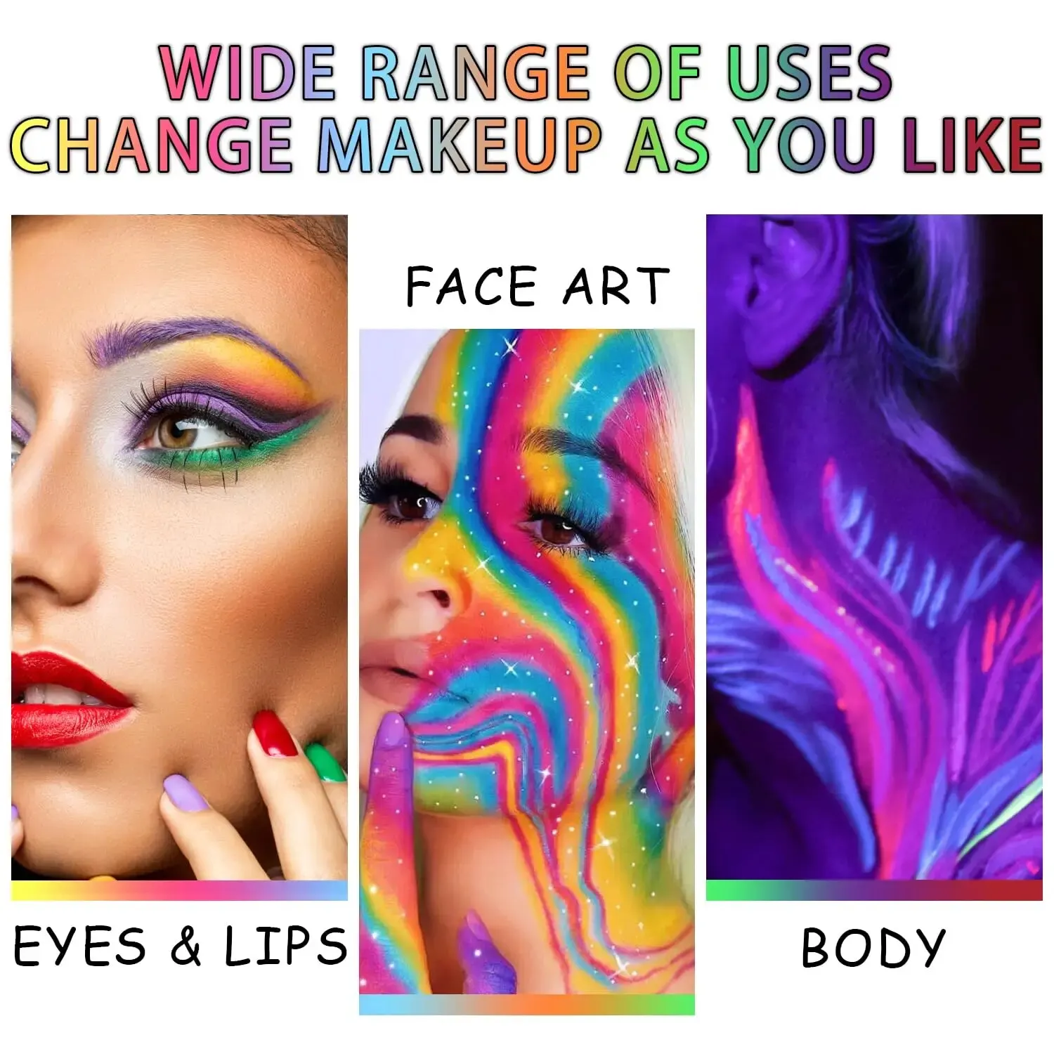 Water Activated Eyeliner Palette,Neon Face Paint Colored Halloween Liner Eyeliner,UV Blacklight Fluorescent Glow Face Body Paint