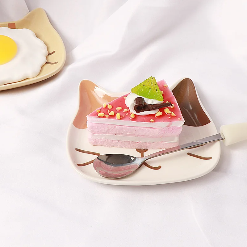 Cute Cat Ceramic Dish Household Children Salad Bowls Cake Snack Flavor Dish Fruit Dessert Plate Kitchen Tableware Set