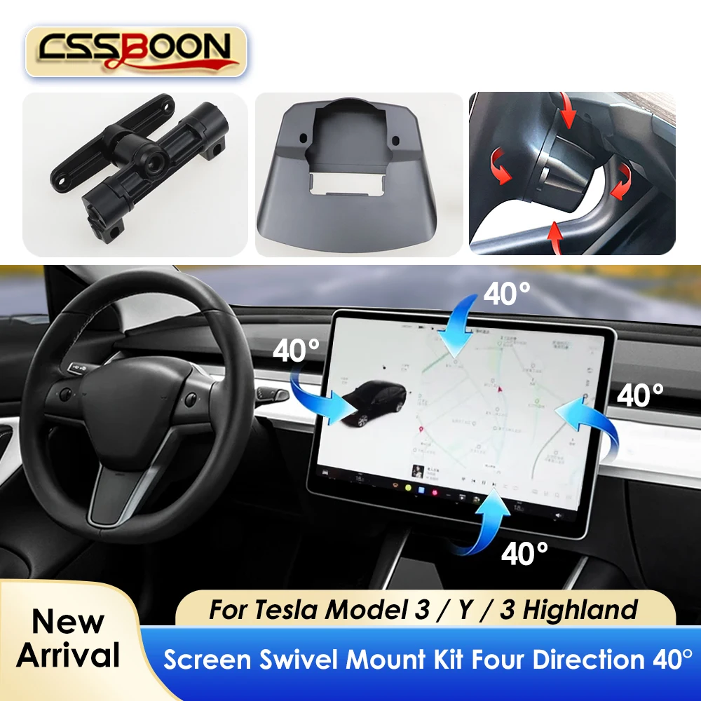 CSSBOON 센터 콘솔 화면 Tesla Model 3 Y Highland LHD 40도 GPS 네비게이션 홀더 회전 마운트 용 회전 브래킷