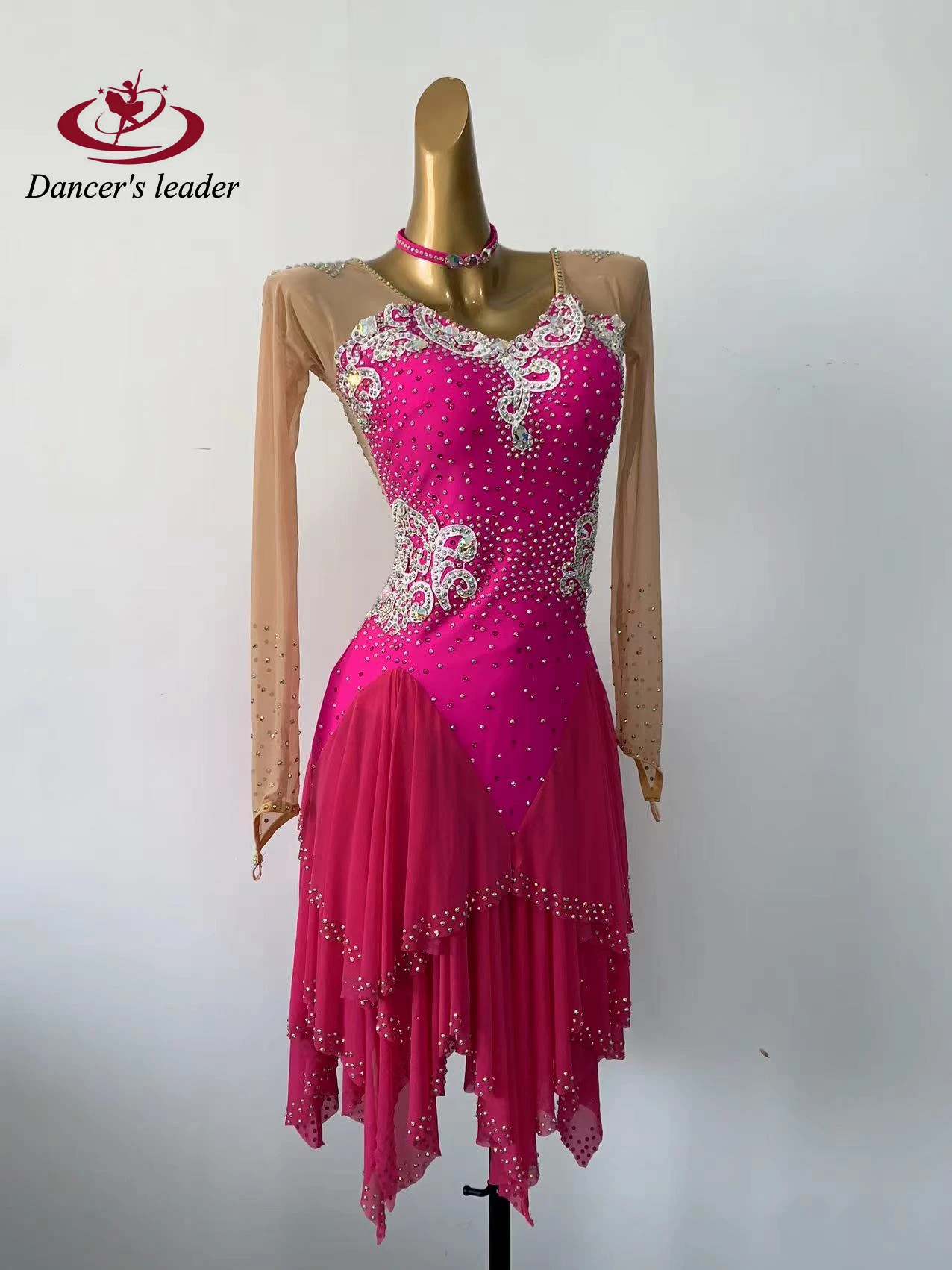 Latin Dance Competition Women's High-end Custom-made Slim-fit Embroidered Dress Samba Art Performance Rhinestone Dress