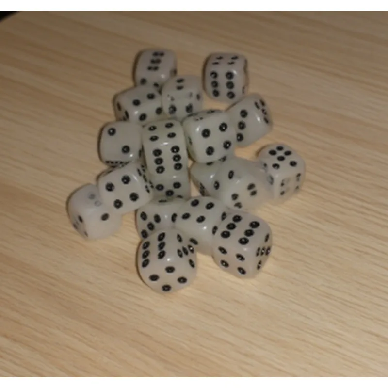 

14mm Glow in The Dark Dice with 1-6 Black Dots 6 Piece Set for Board Gaming and Tabletop RPG Entertainment Tool Dice Set