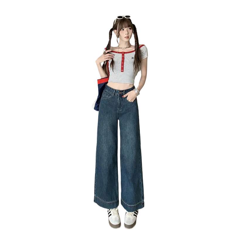 

Синие зимние джинсы в стиле ретро, женские мешковатые джинсы в стиле пастушки Y2k, удобная одежда 2000-х годов