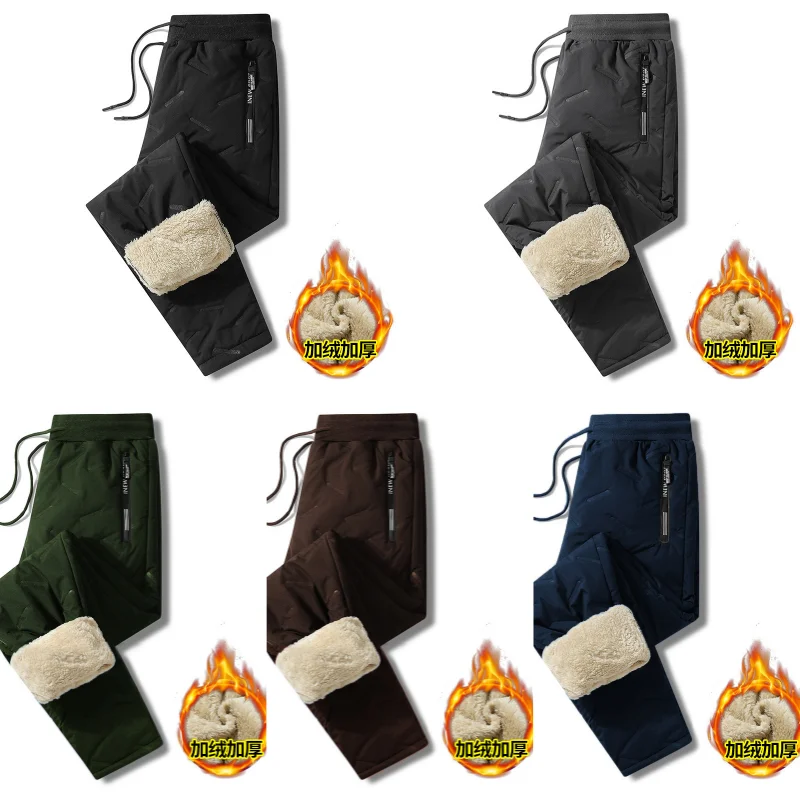 

Thickened Lamb Velvet Cotton Pants Men's Winter Leisure Trousers Elastic Waist Warmth Protection Long Pants Winter Commute Style