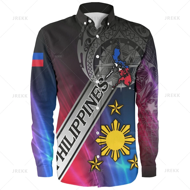 

Small Size 3D Proud To Be Philippines Print Long Sleeve Shirts Men Philippines Ethnic Patterns Graphic Shirts & Blouses Clothing