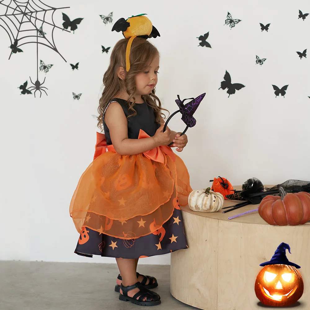 Vestido de princesa de calabaza para niña, disfraz de Halloween, fiesta, juego de bruja pequeña, actividad de jardín de infantes, rendimiento, nuevo