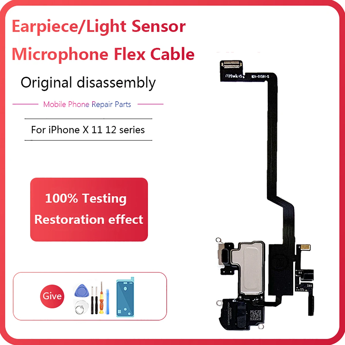 Earpiece Ear Speaker For iPhone X XR XS 11 12 Mini Pro Max Sound Receiver Earphone Proximity Light Sensor Microphone Flex Cable