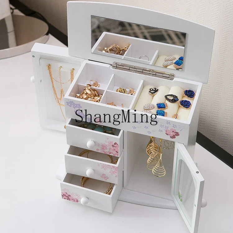 FGgood-looking  Wooden Jewelry Box Desktop Wooden Drawer Storage Creative Jewelry Accessories Earrings Storage Box