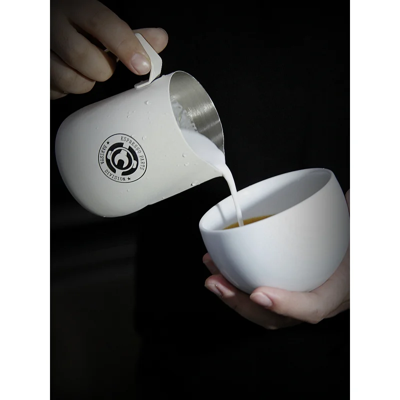 1 Uds. Para ESPRESSOPART tarro de café con leche profesional con caño puntiagudo de acero inoxidable en relieve